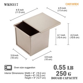 CHEFMADE Mini Pullman Loaf Pan with Lid, 0.55Lb Dough Capacity Non-Stick Rectangle Flat Toast Box for Oven Baking 3.9" x 3.9"x 3.9"(Champagne Gold)