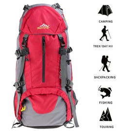 Hiking Backpack, Esup 50L Multipurpose Mountaineering Backpack with rain cover 45l+5l Travel Camping Backpack (Red-50L)