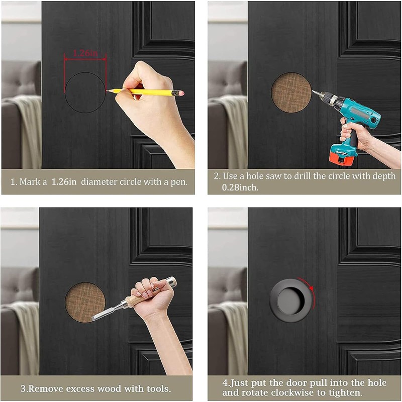 MOROBOR 8 Pieces Round Finger Pull Flush Pull Door Handle