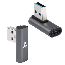 QIANRENON 90° USB 3.1 to USB C Adapter USB A Male to Type C Female Right Angle Coupler 10Gbps OTG Data Transfer Charging Converter Connector for Smartphone, Tablet, Pack of 2