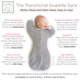 SwaddleDesigns Transitional Swaddle Sack, Arms Up Half-Length Sleeves & Mitten Cuffs, Swaddle for Newborn Transition to Baby Sleep Sack Wearable Blanket, Medium, 3-6 Month, 14-21 lb, Heathered Gray