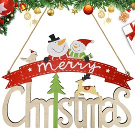DTYGUIXE Christmas Wooden Door Sign Lettering Hanging Decoration Door Sign Hanging Decoration Christmas Door Sign with Snowman Christmas Hanging Decorations for Door, Window or Wall