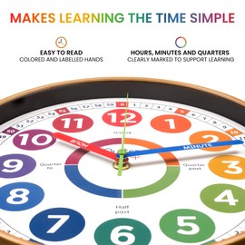 Oyster&Pop Kids Wall Clock - Learning Clock - Silent Analogue Telling Time Teaching Clock - Kids Learn to Tell Time Easily