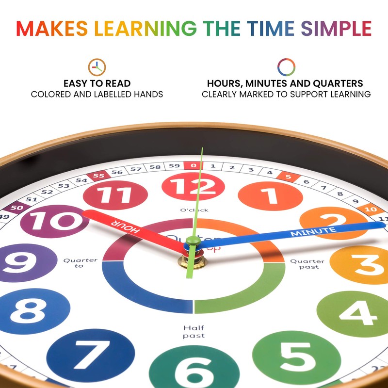 Oyster&Pop Kids Wall Clock - Learning Clock - Silent Analogue