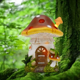 Juliahestia Mushroom Solar Lights Outdoor Decor：Fairy Garden House Outside Decorations Yard Art Resin Led Cute Statue Lawn Ornament Frog Figurines Gift for Housewarming Gardener Birthday