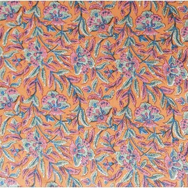 AVKA Studio - Tela estampada de bloque a mano por The Yard – PRECUT 3 yardas 42 pulgadas de ancho, material 100% algodón, patrón floral naranja, tela india ligera para hacer tops de vestir, proyectos de tela india