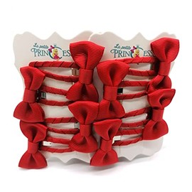 Set 8 Pcs HAIR BOWS HAIR CLIPS GIRLS CLIPS SCHOOL RIBBON SLIDES Hair ACCESSORY (Red)