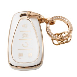 Gematay for Chevy Key Fob Cover with Keychain, Key Shell Cover Compatible with Malibu Equinox Blazer Cruze Camaro Traverse Volt Bolt Sonic Smart Key Fob, White