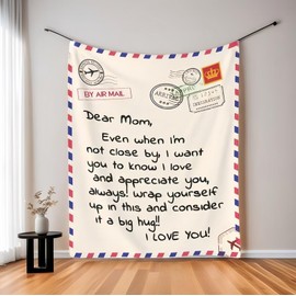 Throw Blankets Anniversary Birthday Gift for Mom from Daughter Son，Heartfelt 'Dear Mom' Throw for Mother's Day, Super Soft Flannel Blanket for Christmas and Valentine's Day