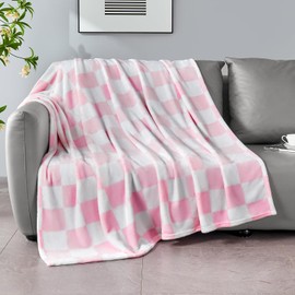 Edenleaf Pink Checkered Blanket, Soft Cozy Fleece Checkered Throw Blanket for Bed Sofa Couch Camping, Ultra Fluffy Throw Blankets for All Seasons (Pink)