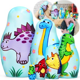 AEVVV Stacking Dinosaur Nesting Dolls Set 6 pcs - Dinosaurus Decor for Dinosaur Lovers - Matryoshka Dolls as Wooden Dinosaur Figurines - Dino Decorations