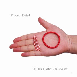 Basic Sense 38pcs Gingham Check Hair Accessories Set – Keep Her School Look Neat & Stylish (Snap Clips & Elastics), Red