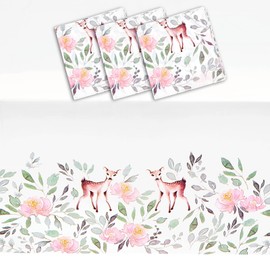 Sparkle and Bash Oh Deer Party Table Covers for Baby Shower Decorations - 54 x 108 in, Multi-Color, 3-Pack, Pleated Corners for Baby Shower Decor & Deer Birthday Party Decorations for Girl