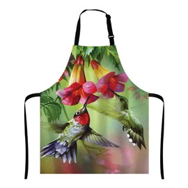 Wasach Hummingbird Apron, Hummingbird Flowers Bib Apron with Adjustable Neck for Men Women,Suitable for Home Kitchen Cooking Waitress Chef Grill Bistro Baking BBQ Apron
