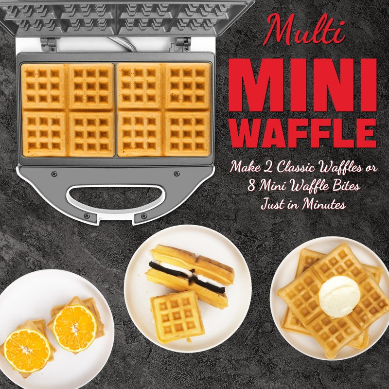 SugarWhisk Square Waffle Maker, 2 x 4" Mini Classic Waffles