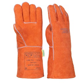 [Weldas] Classic General Purpose Welding Gloves with Cotton Fully Lined, Solid Leather Cuff, 10-2101L, Russet Orange, (Large)