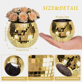 Disco Ball Planter,Disco Ball Vase,Disco Ball Bowl,Disco Ball Flower Pot,Disco Ball Candle Holder,Gold Mosaic Glass Mirror Ball Planter,Disco Decor Gifts for Grandma,Wedding,Party,Birthday,3*4*4 IN