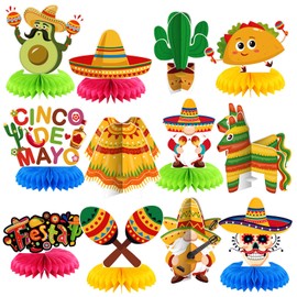 Weekgrat 12 Pcs Fiesta Mexican Party Decorations Mexican Fiesta Theme Party Decorations Cinco De Mayo Honeycomb Table Centerpieces for Home Office Birthday Honeycomb Supplies Decor