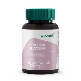 PRONAT | Keratina & Biotina 60 Cápsulas | Suplemento Alimenticio Fórmula con Queratina, MSM, Zinc y Complejo de Vitaminas A, E y B7