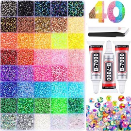 40 Colours Bedazzling Kit with Glues, 40000 Rhinestones Bedazzler Kit Gems | 3mm Nail Art Gems for Crafting with 3 PCS Glues Tweezer & Pen