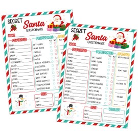 Secret Santa Questionnaire Christmas Wish list Gift Exchange for Christmas Holiday Activity, 25 Fill In The Blank Cards, Secret Santa Gift ideas for Classroom, Friends, Family, Coworkers, 01