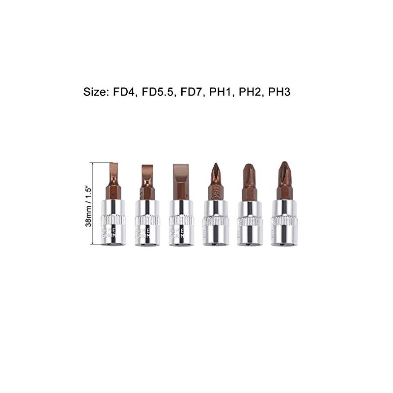 sourcing map 1/4" Drive Phillips Slotted Bit Socket Set, S2