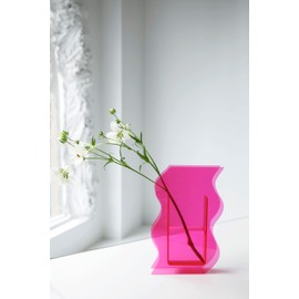 BEYLAB Acrylic vase Modern fashion design, aesthetic unique room decor, transparent vases for decor, flower vase for living room bedroom - Pink