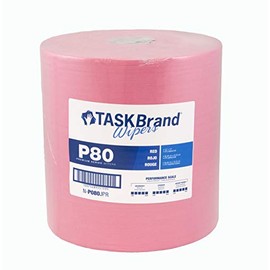 TaskBrand P80 Premium Series Wipers, Hydrospun, Red, 12" x 13", Premium Duty, Roll, 475 Sheets (N-P080JPR)
