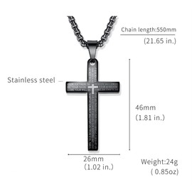 LXSSLY Black Jesus Cross Necklace for Men,Crucifix Necklace,Stainless Steel Cross Pendant Chain Necklace,Christian Gifts for Men Women