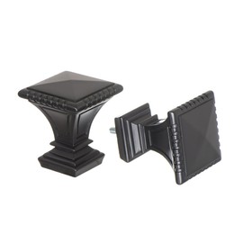 Ivilon Decorative Window Curtain Rod - Carved Square Finials, 1 1/8 in Rod, 72 to 144 in. Black