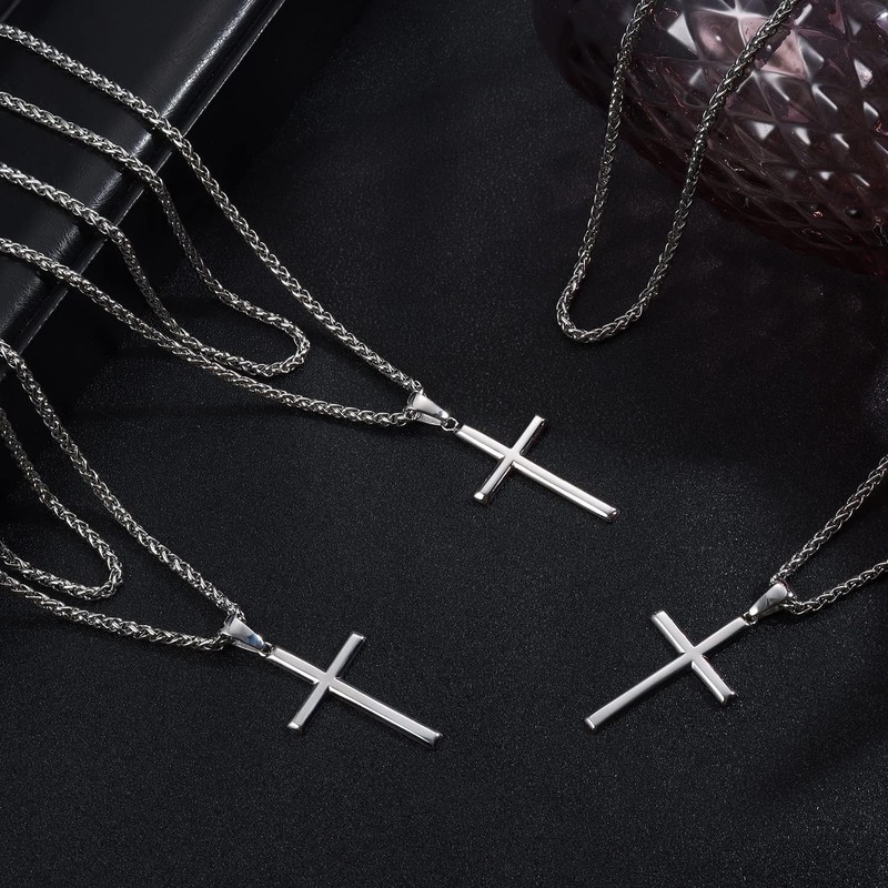 Adramata 925 Sterling Silver Cross Pendant Neckalce for Men Women