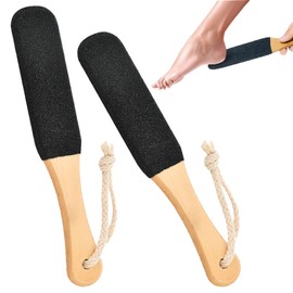 DAJING 2PCS Foot Files for Hard Skin - Natural Pumice Stone & Wooden Handle, Foot Scrubber & Exfoliator, Callus Remover, Pedicure Rasp (Black)