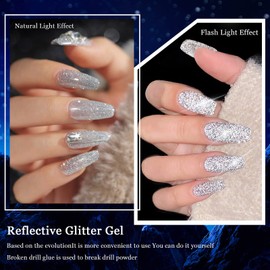 YSUVIN Semi-Permanent Glitter Nail Polish, 6 Colors Red Blue Yellow Reflective Glitter Semi-Permanent Nail Polish, Reflective Glitter Gel Nail Polish, 8ml