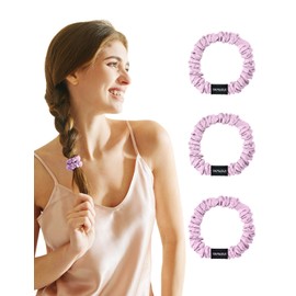 THXSILK 100% Mulberry Silk Scrunchies for Women, No Damage Hair Ties for Grils, Silk Smooth Ponytail Holder, Small 3 PCS, Light Purple