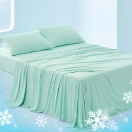 Bedsure Breescape Cooling Sheets Full Size, Cooling Sheets for Hot Sleeper, Deep Pocket Up to 17.5", Breathable Bed Sheets, 4 Pieces, Green Sheet Set