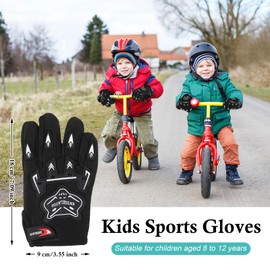 QESSUVNC Cycling Gloves Children Bike Gloves Kids Full Finger Gloves Winter Cycling Gloves Kids Waterproof Gloves for Children Cycling Hiking Balance Bike Scooter Skateboard Outdoor Sports (Black)