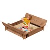 Wood Sandbox with 2 Foldable Bench Seats, Kids' Outdoor Cedar