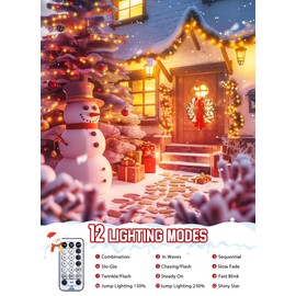 Brightown Christmas Tree Lights Outdoor Cluster Lights - 1000 LED 50 Ft Christmas Firecrackers String Lights, 12 Modes Timer Remote Waterproof Plug in Twinkle Lights for Xmas Tree, Red ＆ Warm White