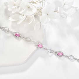 PRAYMOS October Birthstone Bracelets for Women Mom Mother's Grandma Sterling Silver Women's Bracelets Pear Shape Bracelet Pink Birthstone Jewelry Gifts…