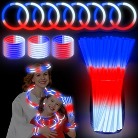 TURNMEON 100 Pack 4th of July Accessories Glow Sticks Party Favors with Connectors, Red White Blue Patriotic Glow Sticks Light up Bracelets for Fourth of July Decorations Memorial Day Party Supplies