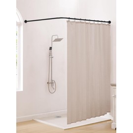 Corner Shower Curtain Rod, 30"-51.2" x 30"-51.2" Adjustable L Shaped Shower Curtain Rod, Industrial Shower Pole Wall Mounted for Bathroom,Closet,Room Divider,Outdoor Patio, Black