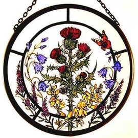 Winged Heart Decorative Hand Printed Stained Glass Window Sun Catcher/Roundel in a Scottish Flowers Design