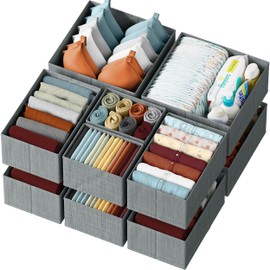 Drawer Organizer Clothes Set of 12 Grey - Dresser Organizer For Nursery, Bedroom, Closet - The Perfect Baby Clothes Organizer and Storage & General Nursery Organization or Dresser Drawer Organizers
