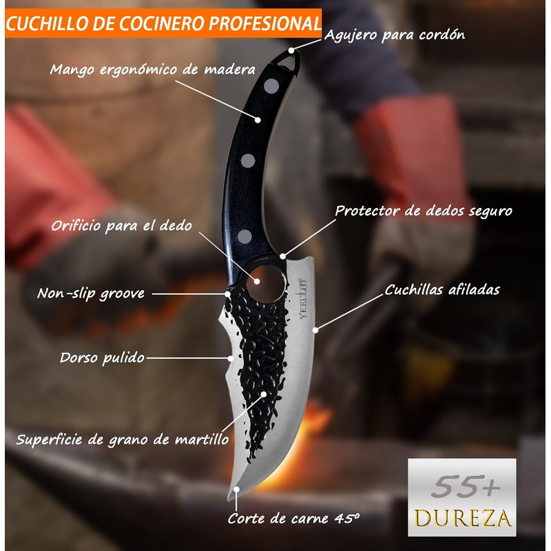 Cuchillo Forjado a Mano Vikingo，Yeeclot Martillado Cuchillos Chef De Cocina