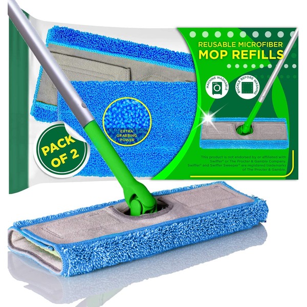 VanDuck Reusable Mop Pads Compatible with Swiffer Sweeper Mops (2-Pack) - Washable Microfiber Mop Pads for Wet & Dry Use - All Purpose Floor Mopping and Cleaning Product