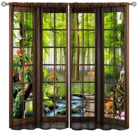 AuiMzoo Landscape Curtains, 3D Window Spring Forest Wildlife Nature Scenery, Bedroom Living Room Blackout Thermal Curtains 2 Panel Set, 42x45 Inch, Style-4