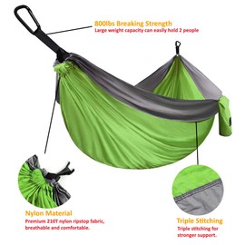 Gold Armour Camping Hammock - Portable Hammock Single Hammock Camping Accessories Gear for Outdoor Indoor Adult Kids, USA Based Brand (Lime Green & Grey)