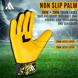 AASPRO CORE Soccer FOOTALL Goalie Goalkeeper Gloves for Kids,Youth Boys Junior Childrens with Double Wrist Protection with Super 3+2 MM Strong Anti Slip Grip