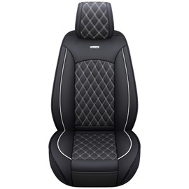 YIERTAI Car Front Seat Covers Universal Fit Compatible with Kia Rogue Maxima Edge Sorento Escape with Waterproof Faux Leather, 2 PCS Front Black-White