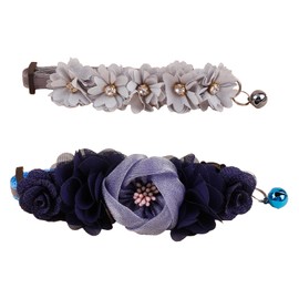 2 Pack Cat Collar Pink Floral with Bell and Removable Flower Bowtie Breakaway Adjustable Cat Collar for Girl Kitten Puppy Small Cats Dogs Daily Decoration (XQ10-2)